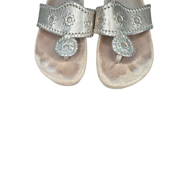 Jack Rogers Gold Metallic Whipstitch Leather Slip On Thong Flat Sandal Size 7 - Picture 5 of 11